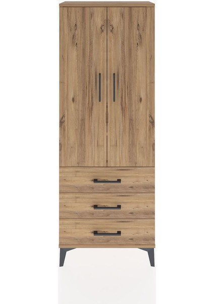 Arges Dolap 4 Raflı 3 Çekmeceli 2 Kapaklı 60X30X163 Çam-Çam