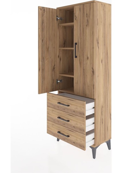 Arges Dolap 4 Raflı 3 Çekmeceli 2 Kapaklı 60X30X163 Çam-Çam fırsatları