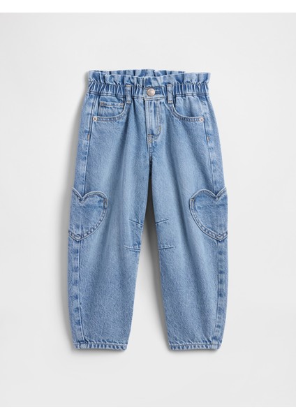 Kız Bebek Mavi Paperbag Horseshoe Jean Pantolon