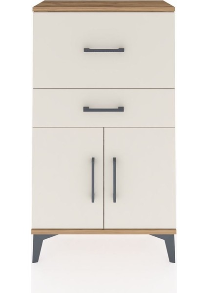 Arges Komodin Tek Raflı 2 Çekmeceli 2 Kapaklı 60X30X106 Çam-Aytaşı