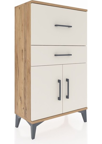 Arges Komodin Tek Raflı 2 Çekmeceli 2 Kapaklı 60X30X106 Çam-Aytaşı fırsatları