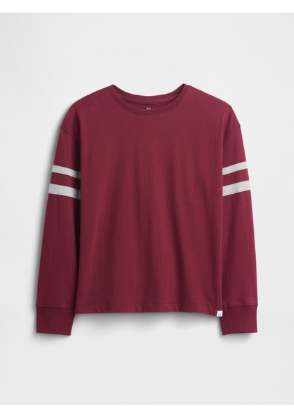 Erkek Çocuk Bordo Vintage Soft Relaxed Varsity T-Shirt
