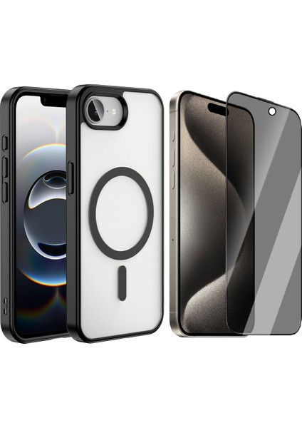 iPhone 16E Kılıf M-Safe Wireless Şarj Özellikli Silikon Zore Ege Kapak + Hayalet Ekran Koruyucu