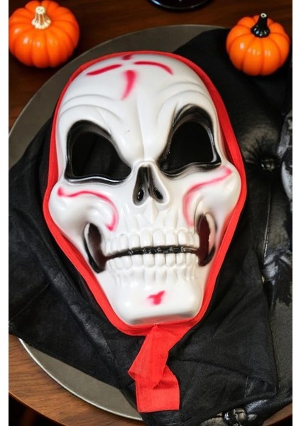 Halloween Maske Iskelet Tüllü Kırmızı Beyaz