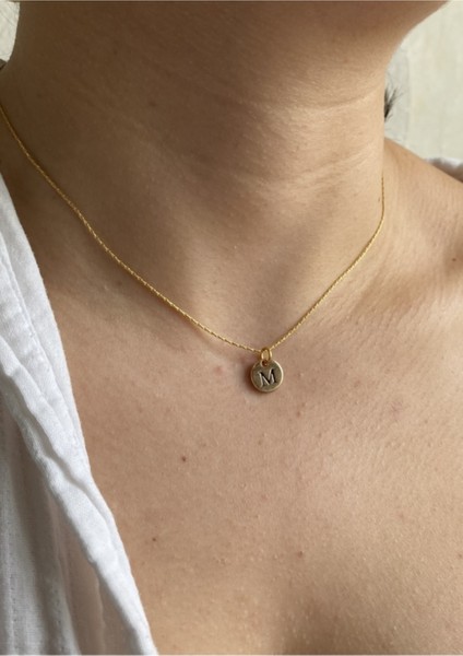 Gold Plaka Model M Harf Kolye