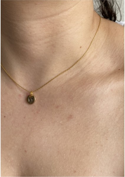 Gold Plaka Model M Harf Kolye