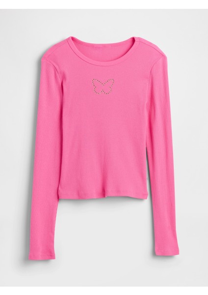 Kız Çocuk Pembe Fitilli Pointelle T-Shirt