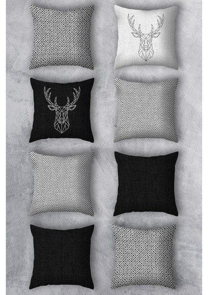 Çift Tarafı Baskılı 43X43 Kırlent Kılıfı 8&apos;li Set Kombini