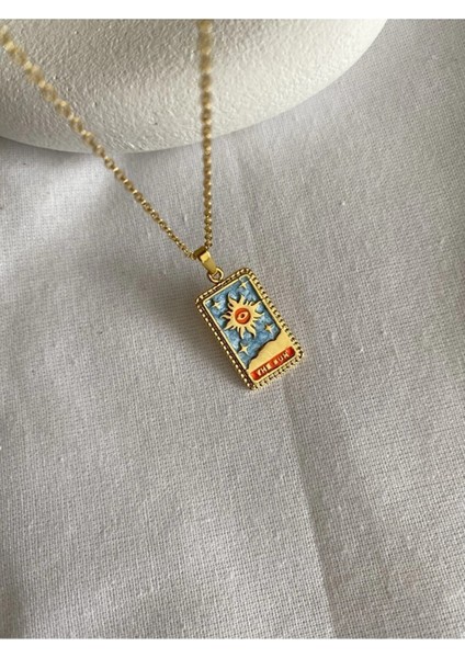 Kadın Altın Kaplama The Sun (Güneş) Kolye Tarot Kolye fiyatları