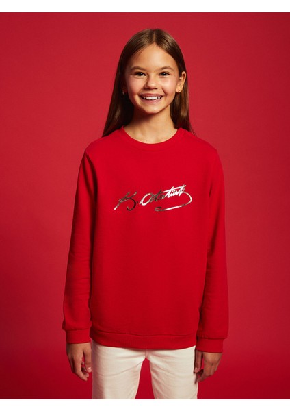 Yeni Sezon Bisiklet Yaka Atatürk Imza Baskılı Kız Çocuk Sweatshirt
