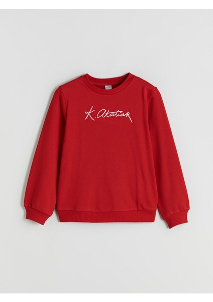 Yeni Sezon Bisiklet Yaka Atatürk Imza Baskılı Kız Çocuk Sweatshirt modelleri