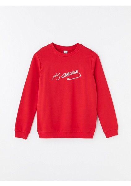 Yeni Sezon Bisiklet Yaka Atatürk Imza Baskılı Kız Çocuk Sweatshirt indirimleri