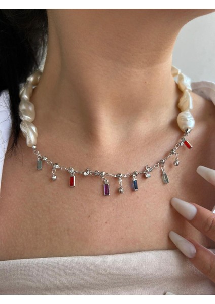 Rodyum Kaplama Inci ve Kristal Zincir Detaylı Kolye fiyatları