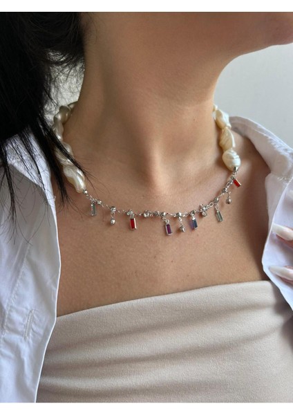 Rodyum Kaplama Inci ve Kristal Zincir Detaylı Kolye modelleri