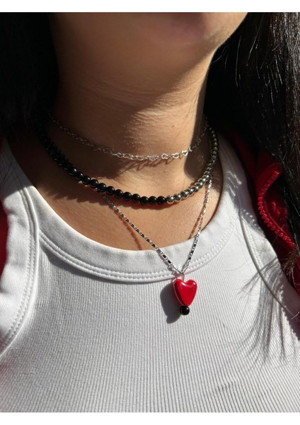 Rodyum Kaplama Kalp Temalı Tasarım Kolye Seti