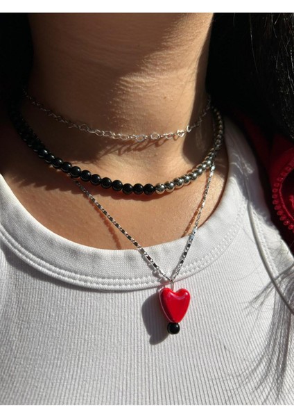 Rodyum Kaplama Kalp Temalı Tasarım Kolye Seti modelleri