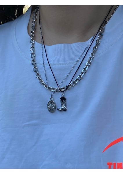 Kadın Gümüş Kovboy Çizmesi ve Güneş Kolye Seti fiyatları