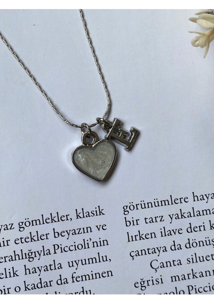 Kadın Rodyum Kaplama E Harf Detaylı Kalp Kolye fiyatları
