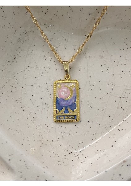 Kadın Altın Kaplama The Moon Tarot Kartı Plaka Kolye fiyatları