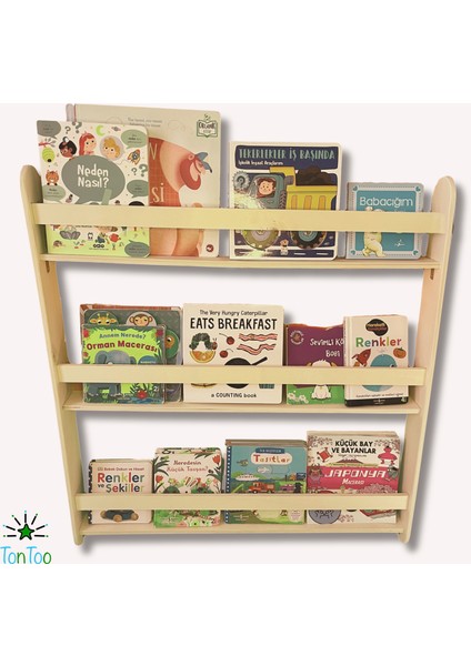 Ahşap Montessori Çocuk Kitaplığı 3 Raflı Kontrplak Tasarım Kitaplara Kolay Erişim