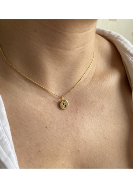 Gold Plaka Model S Harf Kolye