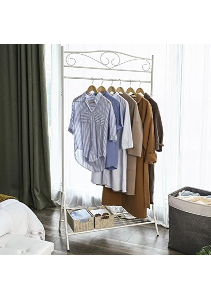 Yüksekliği 173 cm Metal Askısı Giysi Raylı Ayakkabı Rafı, Krem Beyaz HSR01W modelleri