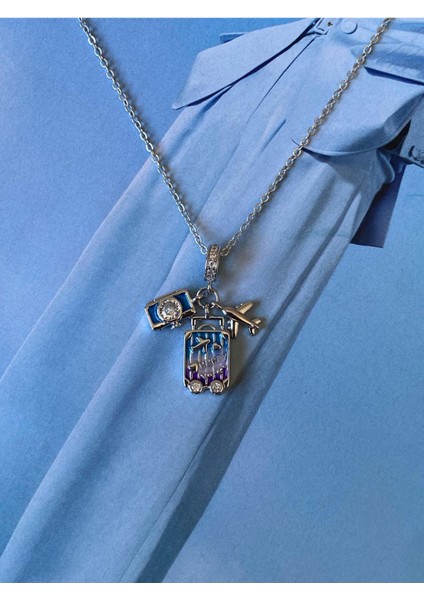 Rodyum Kaplama Seyahat Charm Kolye - Charm Kolye fırsatları