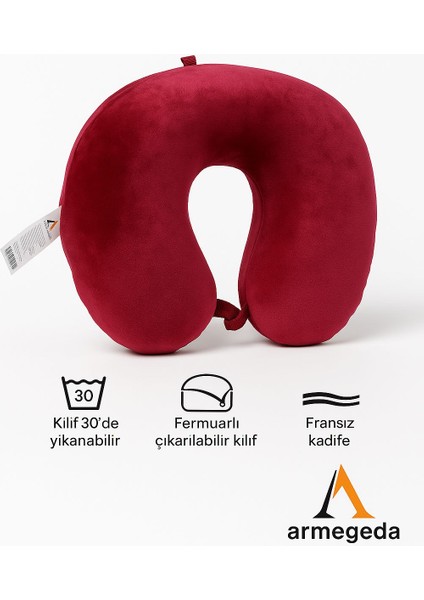 Visco Kadife Seyahat Yastıgı Nar Kırmızısı