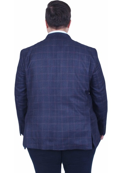 Mocgrande Erkek Büyük Beden 4 Drop Blazer Ekose Ceket 500605 Lacıvert modelleri