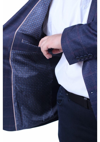 Mocgrande Erkek Büyük Beden 4 Drop Blazer Ekose Ceket 500605 Lacıvert fırsatları