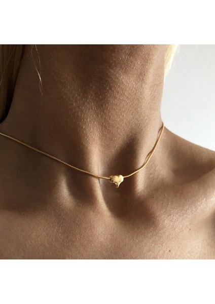 Kararmaz Çelik Bombeli Mini Kalp Kolye Gold