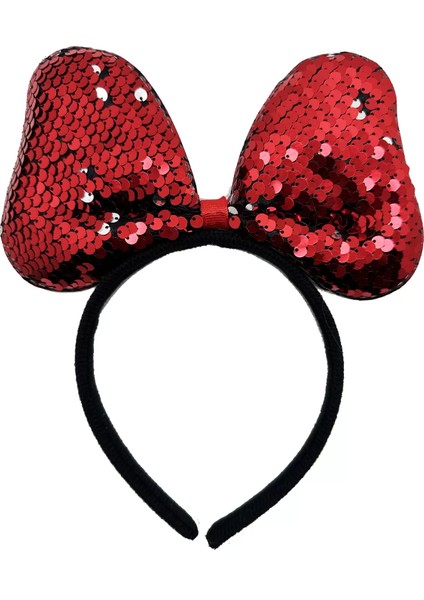 Renk Değiştiren Pullu Payetli Fiyonk Parti Tacı Kırmızı Gümüş Renk 20X16 cm (4172)