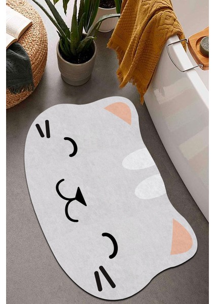 Sevimli Kedi Desenli Kaymaz Banyo Paspası Ikili Set, 40X60 ve 60X100 Ölçüler