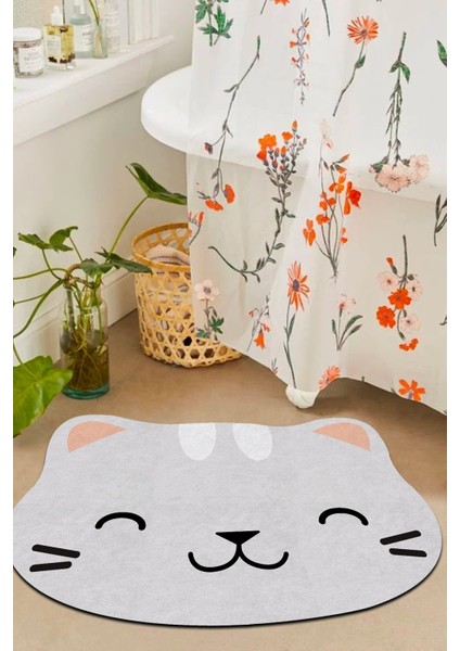 Sevimli Kedi Desenli Kaymaz Banyo Paspası Ikili Set, 40X60 ve 60X100 Ölçüler modelleri