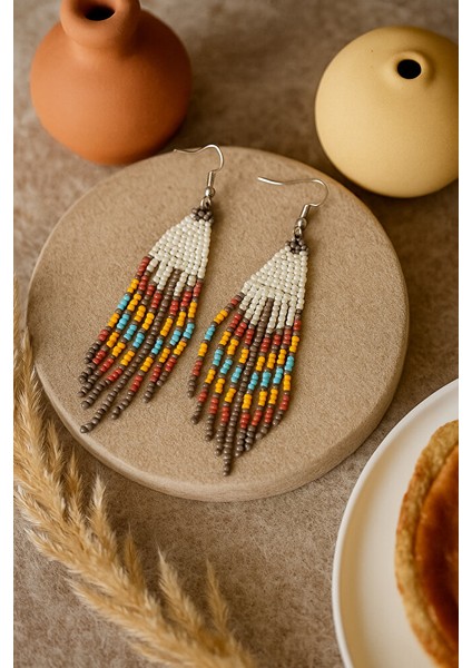 El Yapımı Renkli Boncuklu Etnik Tasarım Sallantılı Küpe modelleri