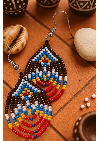 Renkli Etnik Desen Boncuk Küpe – El Yapımı