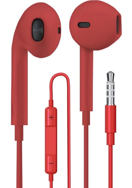 Girişli Kırmızı Kablolu Kulaklık Ios Ile Uyumlu 3.5 mm Kulaklık Renkli