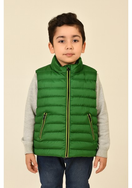 Erkek Çocuk Fileto Cepli Elyaf Dolum Trend Şişme Yelek
