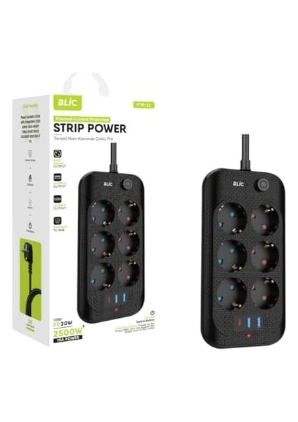 Akım Korumalı, 6&apos;lı Priz Soketi, 2x USB Girişli, 1x Type-C Girişi, Çocuk Korumalı Uzatma Kablosu (2mt Kablo) modelleri