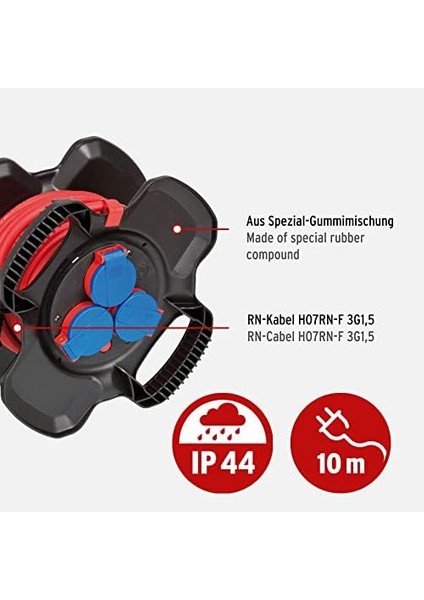 Kauçuk Kablo Makarası X-Gum IP44 / Kauçuk Şantiye Için Kablo Makarası (10 M, Dış Mekanda Sürekli Kullanım, Özel Kauçuk Karışımı, Almanya&apos;da Üretilmiştir) modelleri