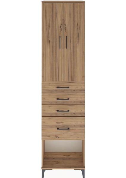 Arges Dolap 3 Raflı 4 Çekmeceli 2 Kapaklı 60X30X243 Çam-Çam