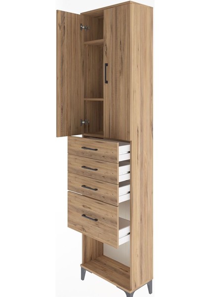 Arges Dolap 3 Raflı 4 Çekmeceli 2 Kapaklı 60X30X243 Çam-Çam fırsatları