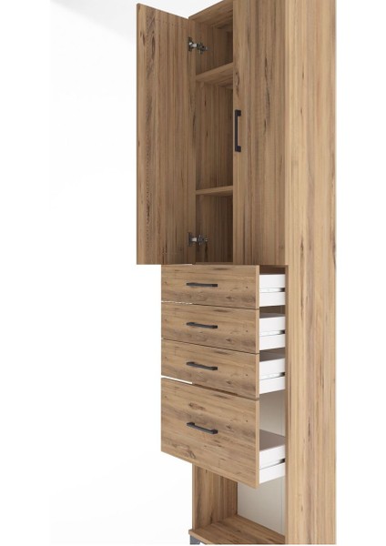 Arges Dolap 3 Raflı 4 Çekmeceli 2 Kapaklı 60X30X243 Çam-Çam indirimleri