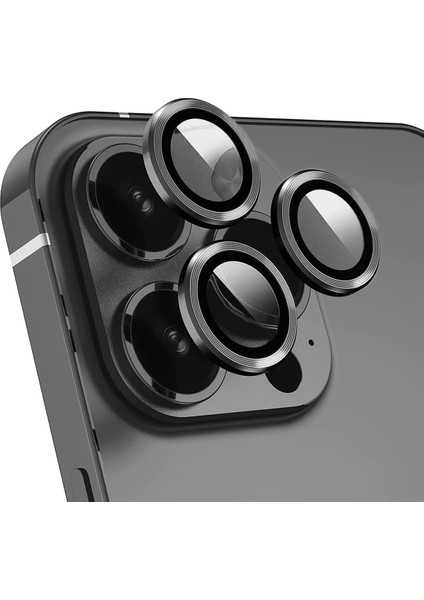 13 Pro Max Kamera Camı Lens Halka Set - Siyah-Koyu Gri