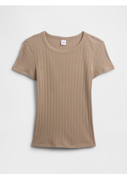 Kadın Açık Kahverengi Pointelle Crewneck T-Shirt fiyatları