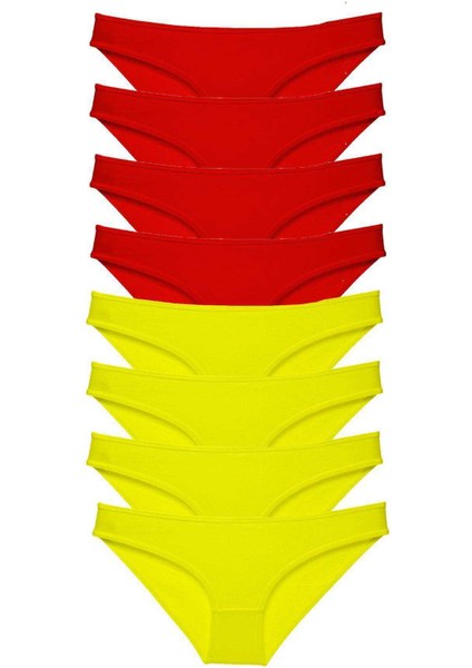 8 Adet Süper Eko Set Likralı Kadın Slip Külot Sarı Kırmızı