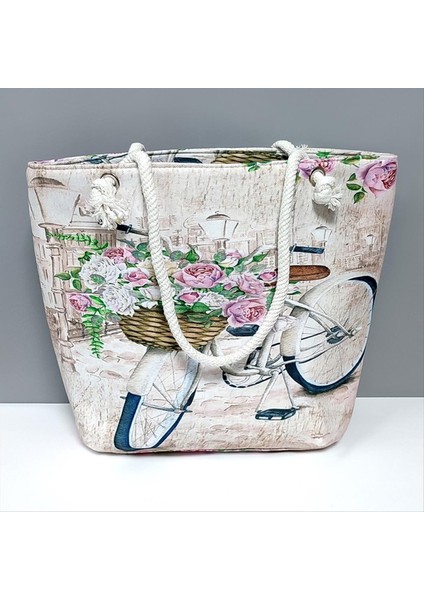 Bisiklet Desenli Plaj Çantası