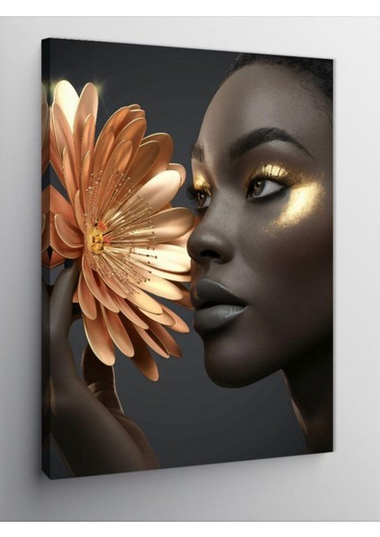 Kanvas Tablo Altın Çiçek ve Kadın 100 x 140 CNVSDKEY-125686-100-140