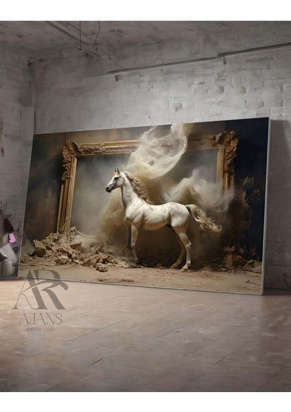 Kanvas Tablo Çerçeveden Çıkan Asil Atın Muhteşem Görüntüsü Dekoratif Kanvas Tablo 35 x 50
