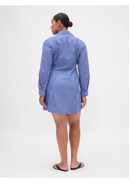 Kadın Mavi Organik Pamuk Poplin Gömlek Elbise modelleri